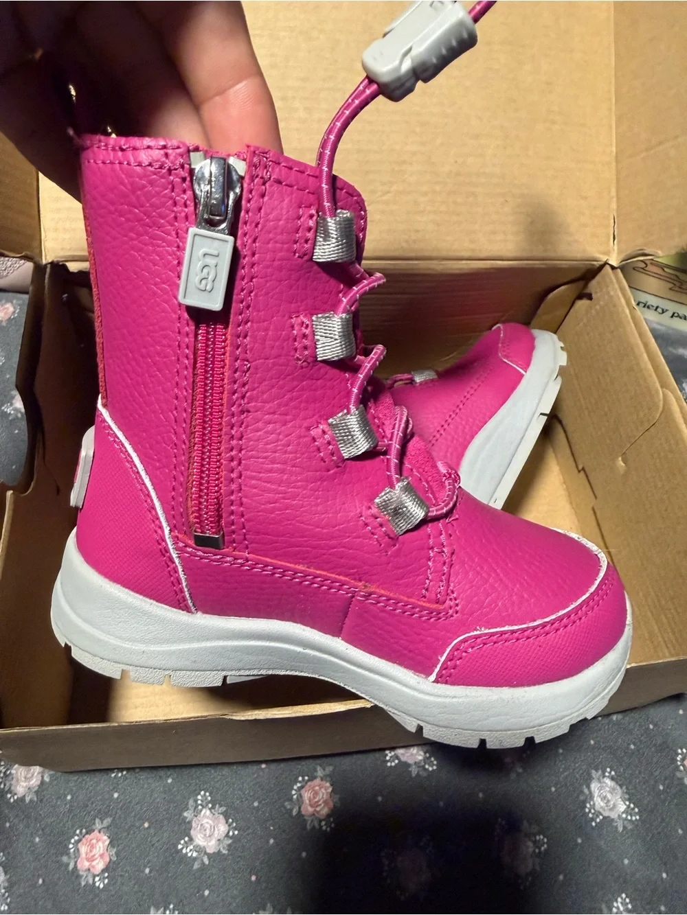UGG Kids Bright Pink Lace-Up Boot